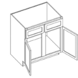 Tủ bếp dưới có 2 ngăn kéo, 2 cánh, 1 kệ điều chỉnh và thanh giữa (stile)