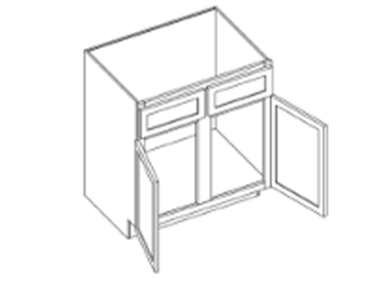 Tủ bếp dưới có 2 ngăn kéo, 2 cánh, 1 kệ điều chỉnh và thanh giữa (stile)